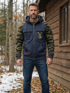 Men's camouflage sleeve zip hoodie with hood and utility pockets