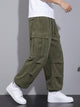 Men's Corduroy Cargo Trousers, Drawstring Waist, Cuffed Hems