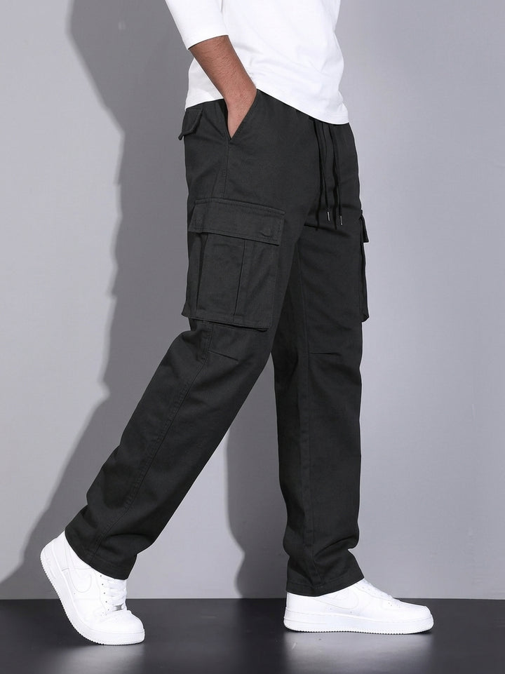 Men's Corduroy Cargo Trousers, Drawstring Waist, Cuffed Hems