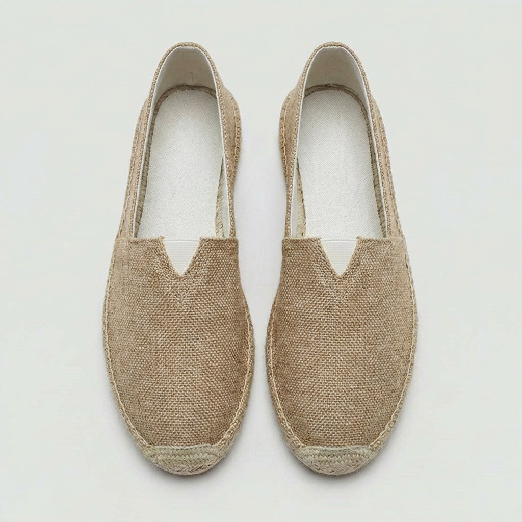 Men's woven espadrille slip-on loafers with braided flat soles