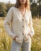 Women's cable knit cardigan with V-neck and button front