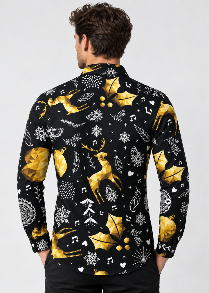 Men's Christmas Print Shirt with Stand Collar