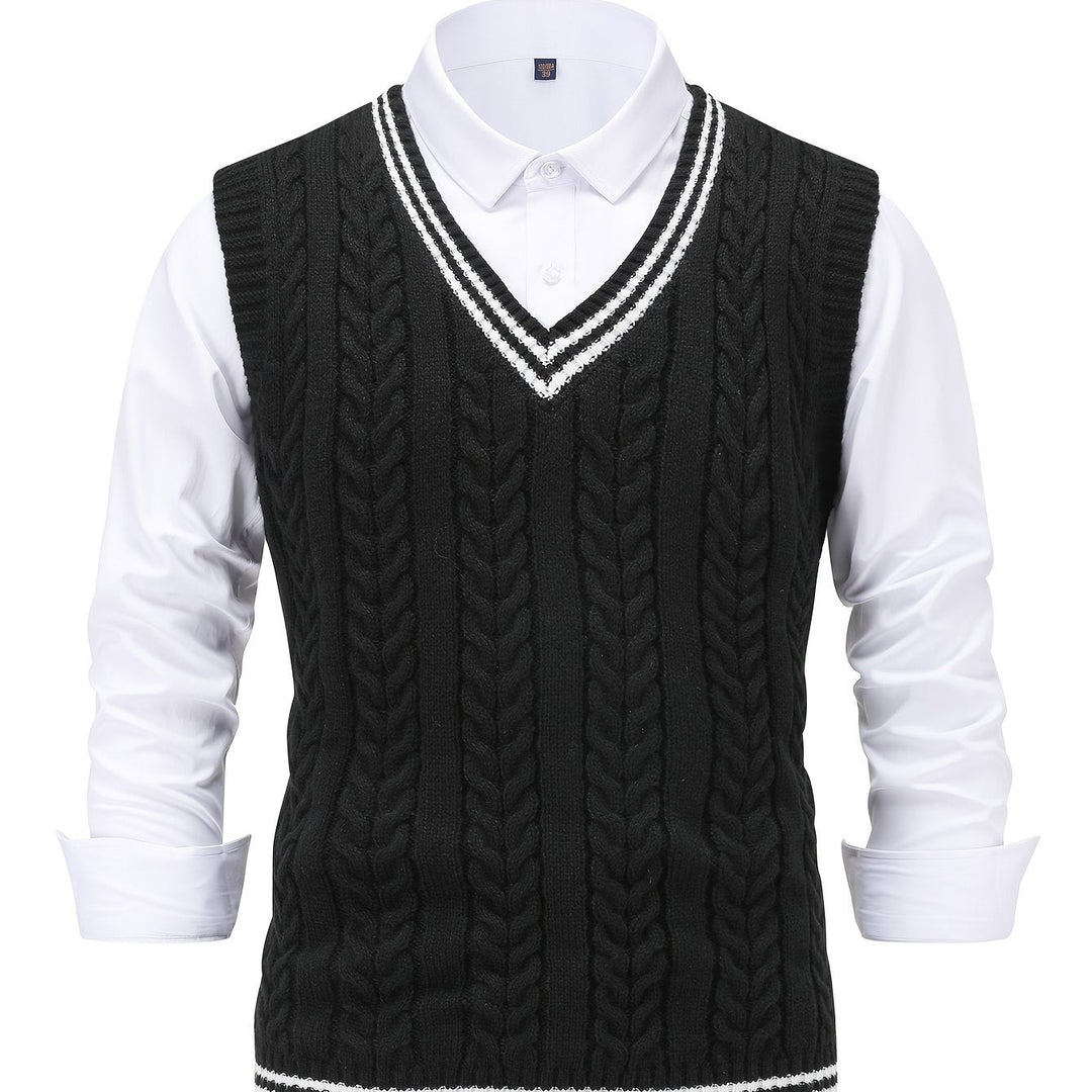 Men's Sleeveless Cable Knit V-Neck Sweater Vest