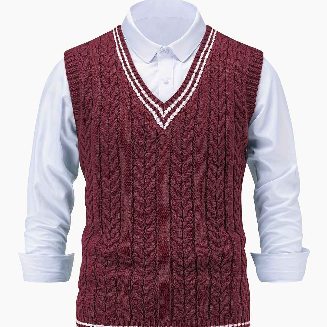 Men's Sleeveless Cable Knit V-Neck Sweater Vest