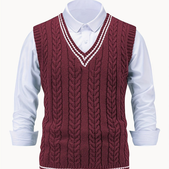 Men's Sleeveless Cable Knit V-Neck Sweater Vest