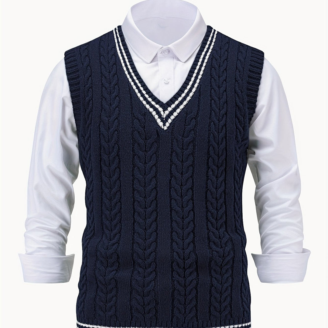 Men's Sleeveless Cable Knit V-Neck Sweater Vest
