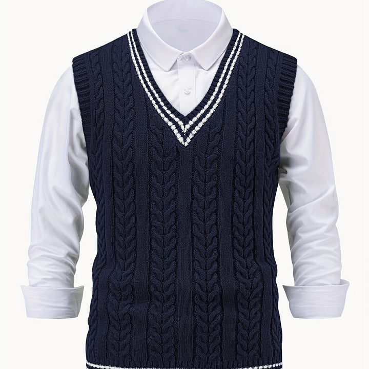 Men's Sleeveless Cable Knit V-Neck Sweater Vest