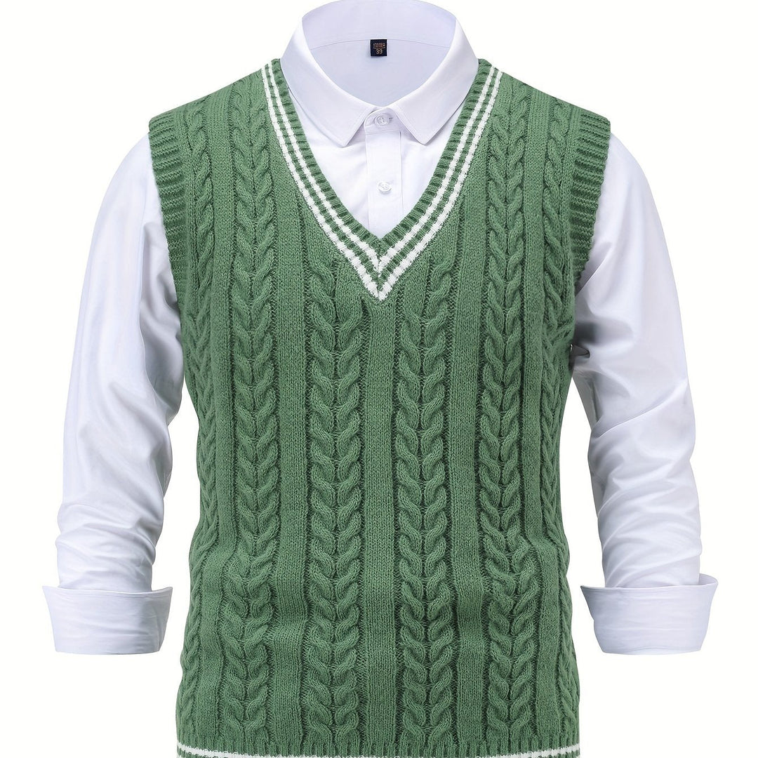Men's Sleeveless Cable Knit V-Neck Sweater Vest
