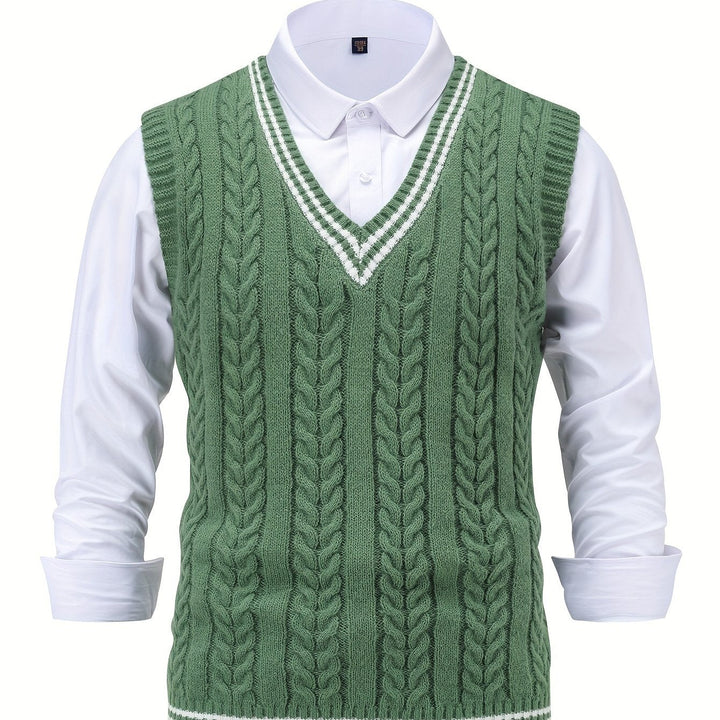 Men's Sleeveless Cable Knit V-Neck Sweater Vest