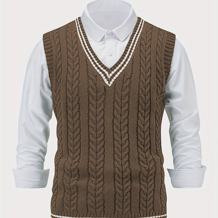 Men's Sleeveless Cable Knit V-Neck Sweater Vest
