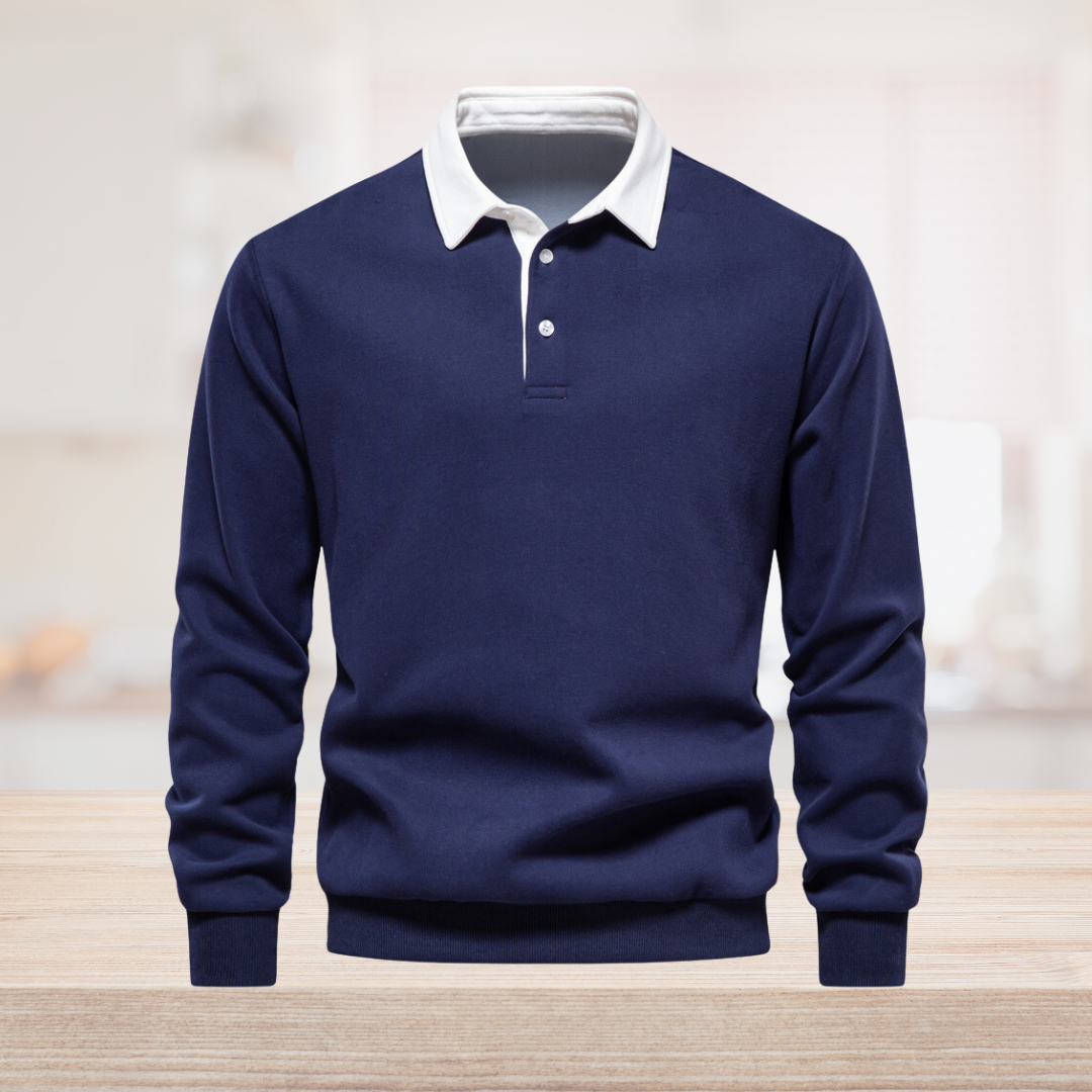 Men's textured quarter-zip jumper with mock neck and sleeve stripes