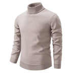 Men's plain long-sleeve turtleneck sweater with ribbed trims