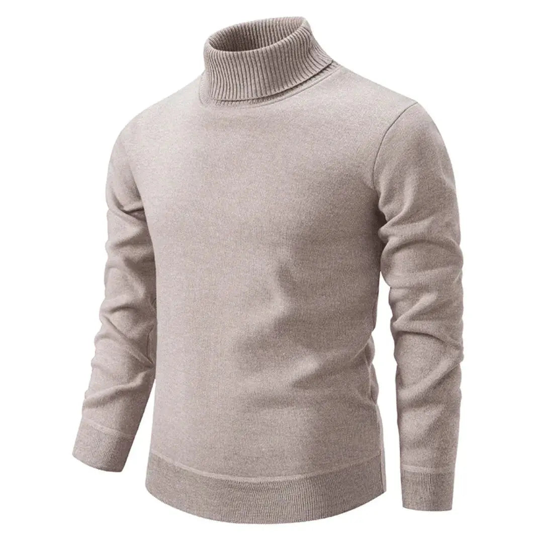 Men's plain long-sleeve turtleneck sweater with ribbed trims