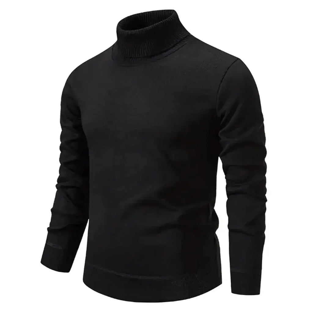 Men's plain long-sleeve turtleneck sweater with ribbed trims