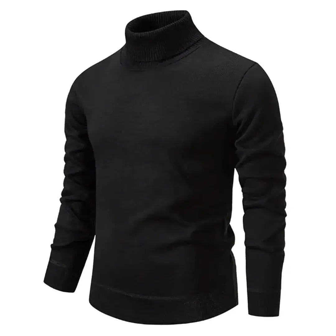 Men's plain long-sleeve turtleneck sweater with ribbed trims