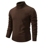 Men's plain long-sleeve turtleneck sweater with ribbed trims