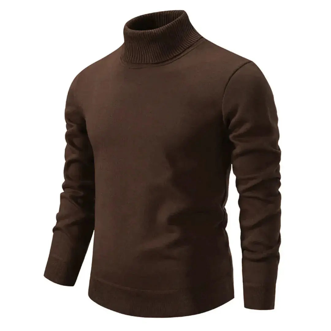 Men's plain long-sleeve turtleneck sweater with ribbed trims