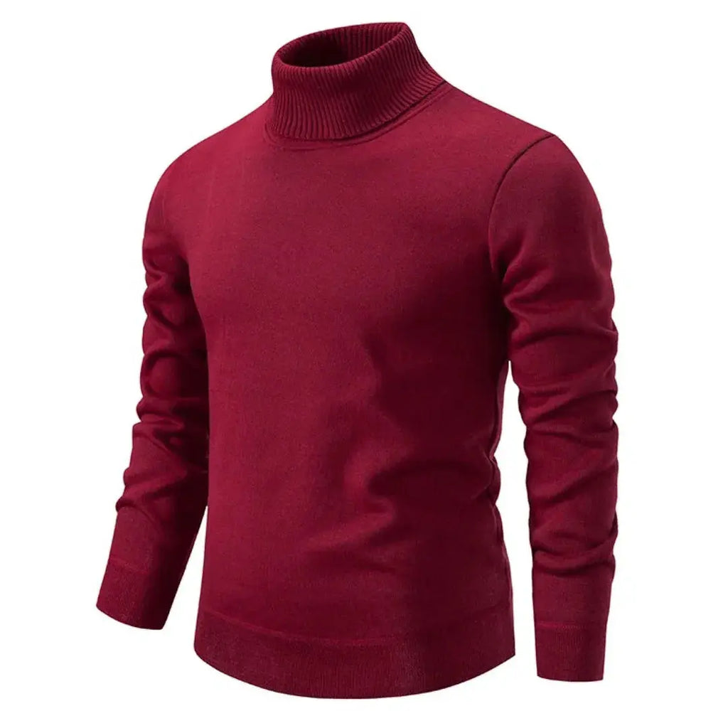 Men's plain long-sleeve turtleneck sweater with ribbed trims