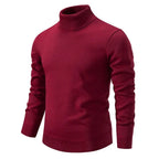 Men's plain long-sleeve turtleneck sweater with ribbed trims
