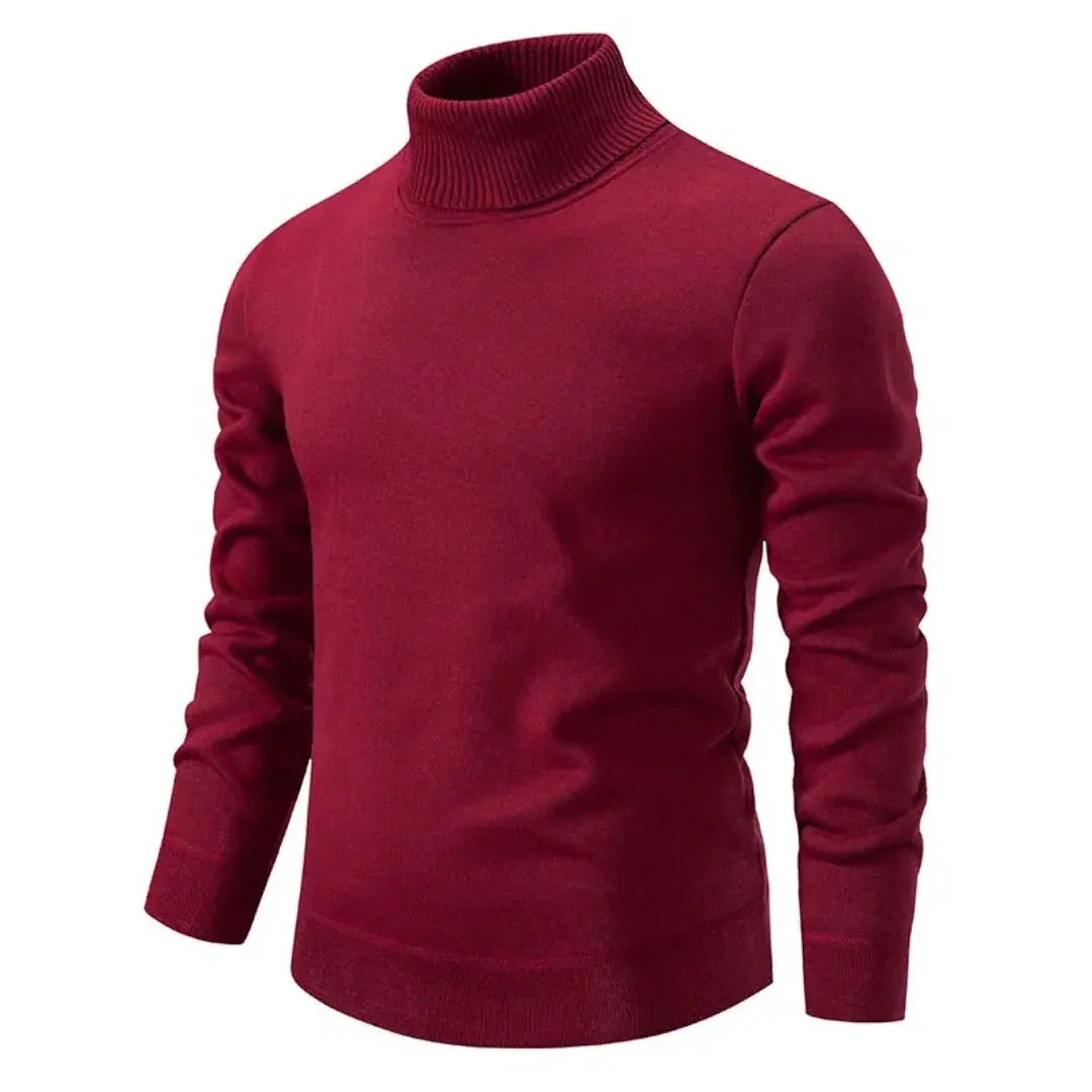 Men's plain long-sleeve turtleneck sweater with ribbed trims