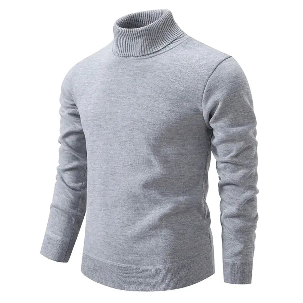 Men's plain long-sleeve turtleneck sweater with ribbed trims