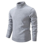 Men's plain long-sleeve turtleneck sweater with ribbed trims