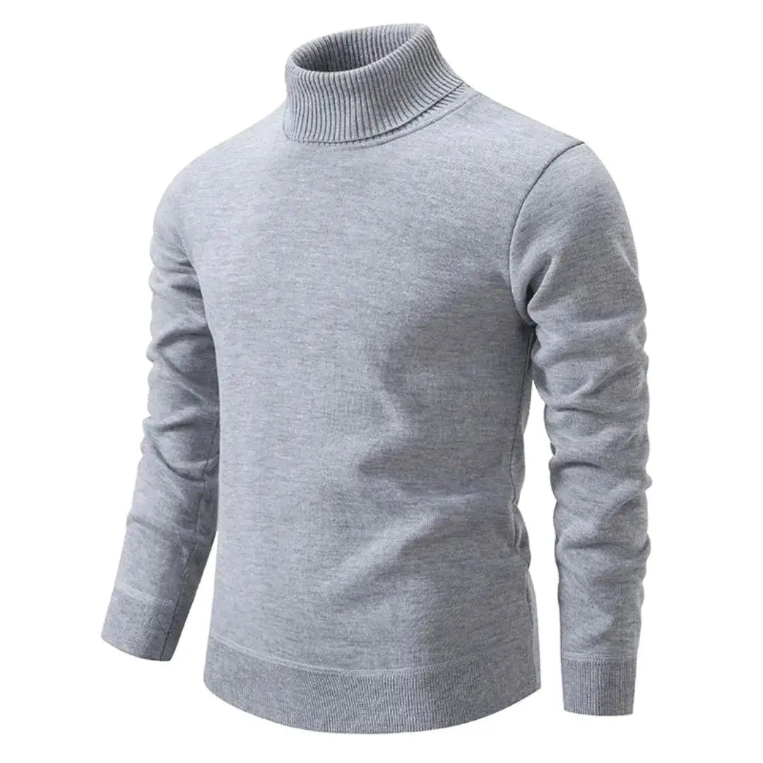 Men's plain long-sleeve turtleneck sweater with ribbed trims