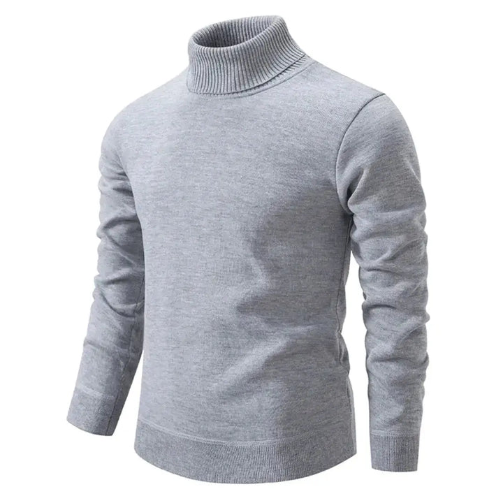 Men's plain long-sleeve turtleneck sweater with ribbed trims