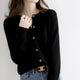 Women's long-sleeve button cardigan with round neckline and ribbed trims