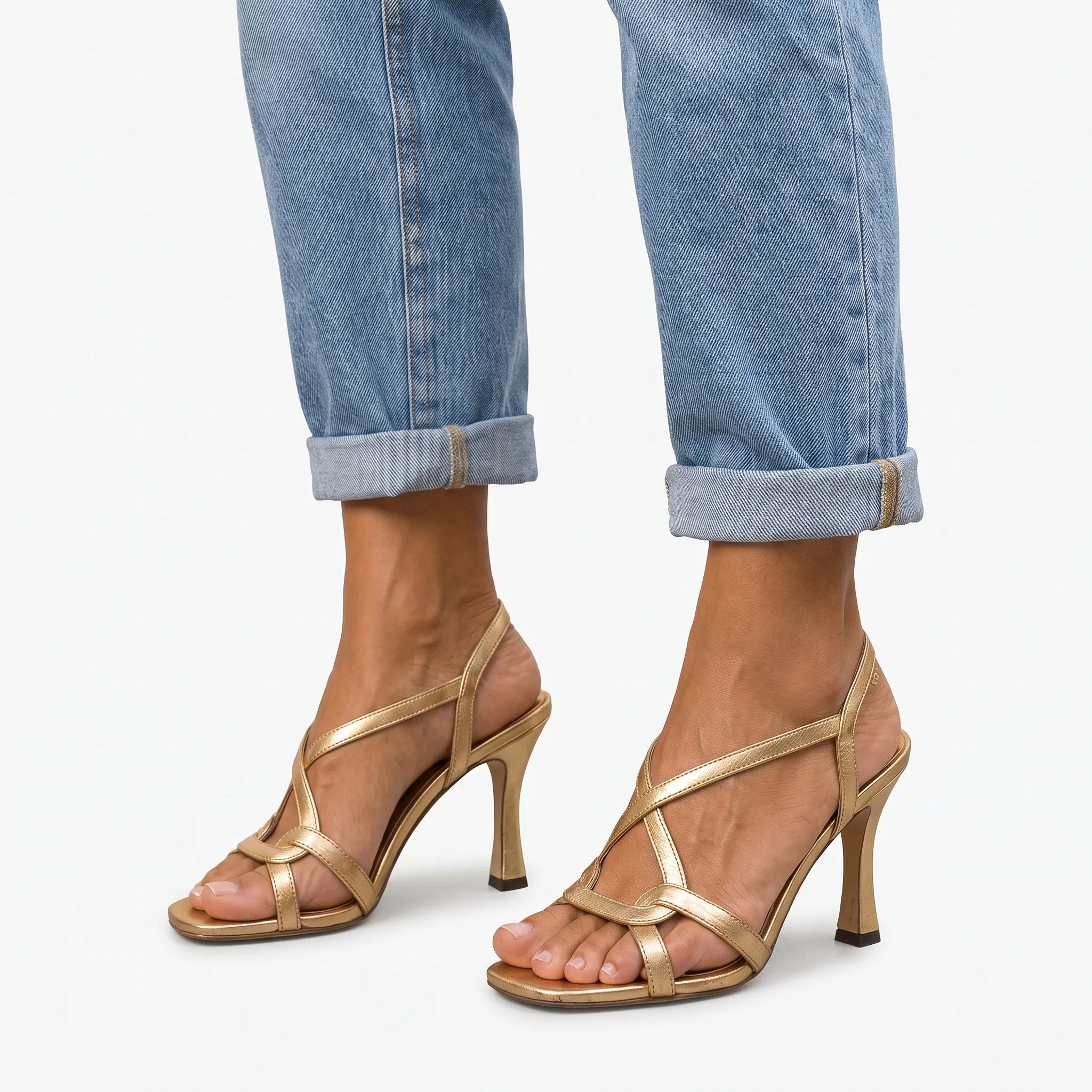 Glintia  - Gold Strappy Heeled Sandals Summer Evenings Out