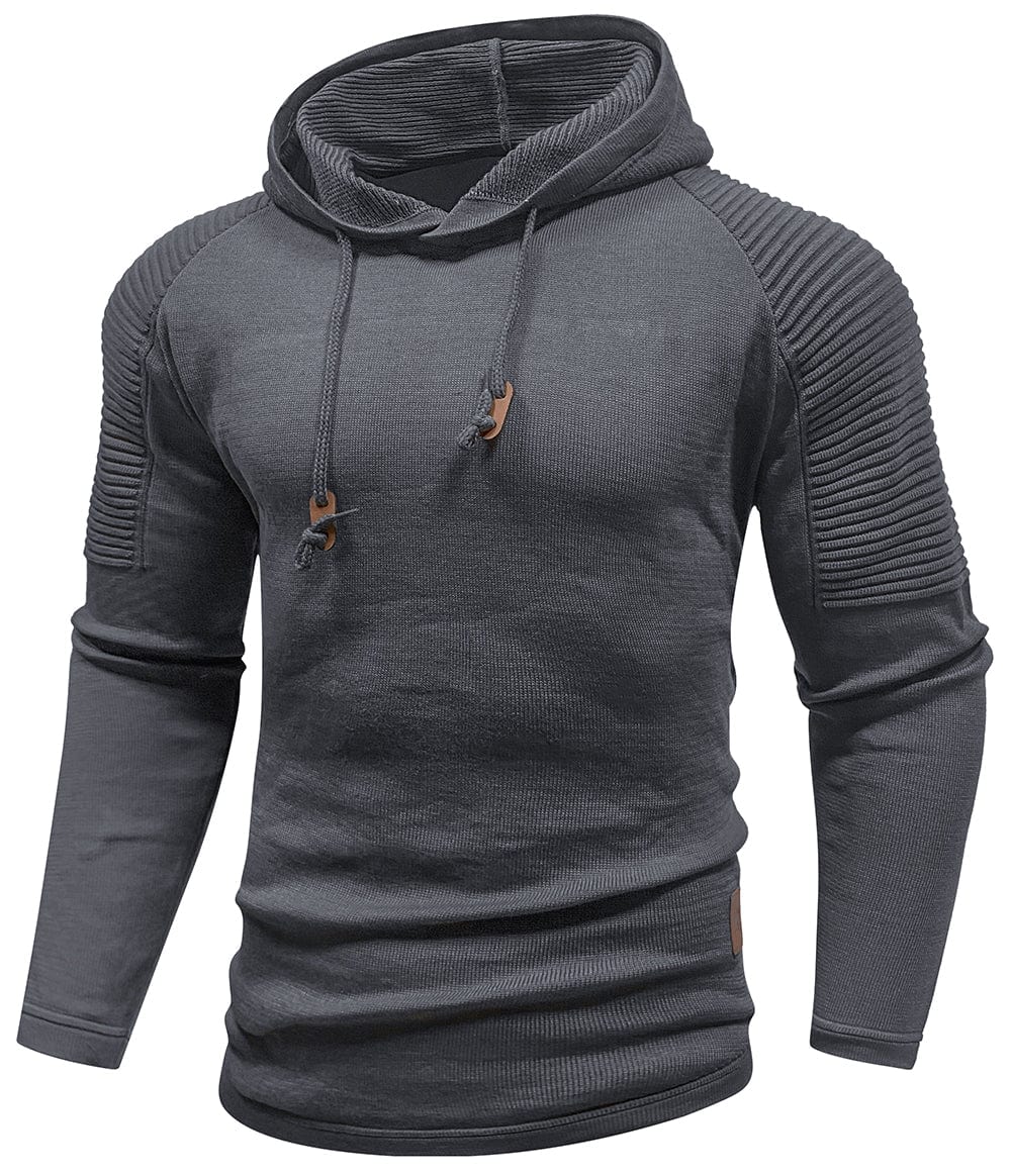 Men's hooded hoodie with ribbed shoulder panels and drawstrings