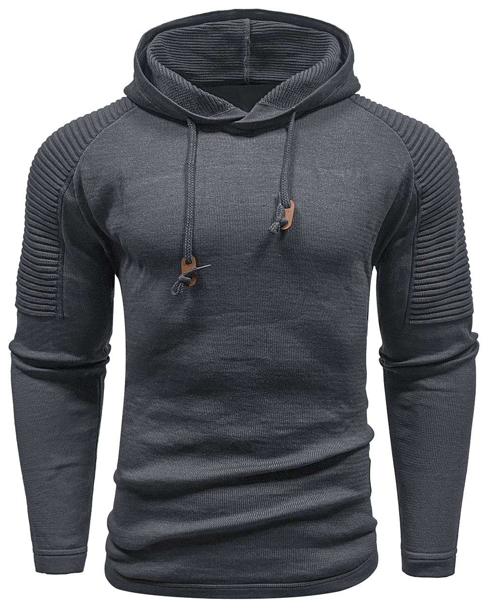 Men's hooded hoodie with ribbed shoulder panels and drawstrings