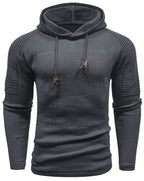Men's hooded hoodie with ribbed shoulder panels and drawstrings