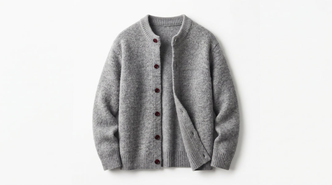Women's Fluffy Knit Button-Front Crewneck Cardigan