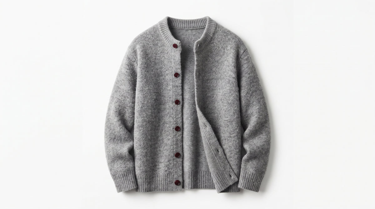 Women's Fluffy Knit Button-Front Crewneck Cardigan