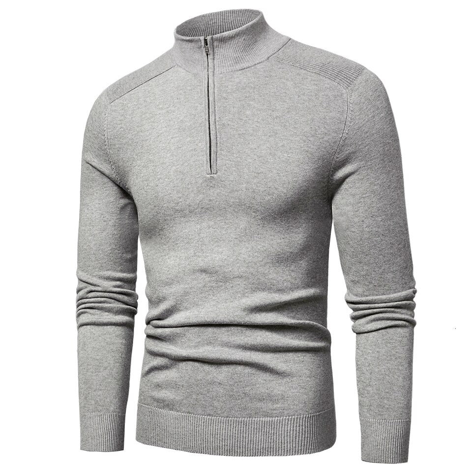Men's long-sleeve quarter-zip mock neck jumper with ribbed trims