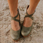 Women's platform wedge sandals with ankle buckle