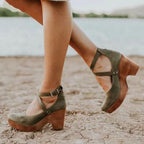 Women's platform wedge sandals with ankle buckle