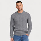 Men's cable knit crew neck jumper with long sleeves