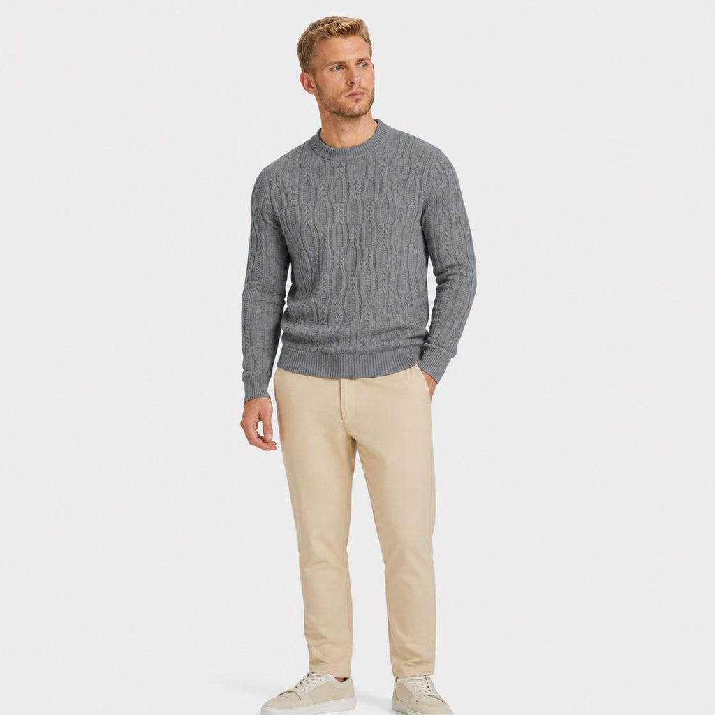 Men's cable knit crew neck jumper with long sleeves