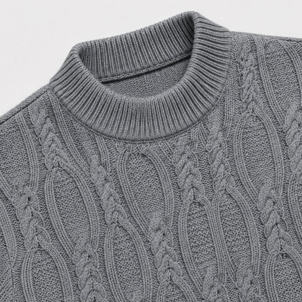 Men's cable knit crew neck jumper with long sleeves