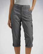Women's high-waisted cropped cargo trousers with straight legs and multiple flap pockets