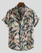 Men's short sleeve shirt with geometric and leafy floral print