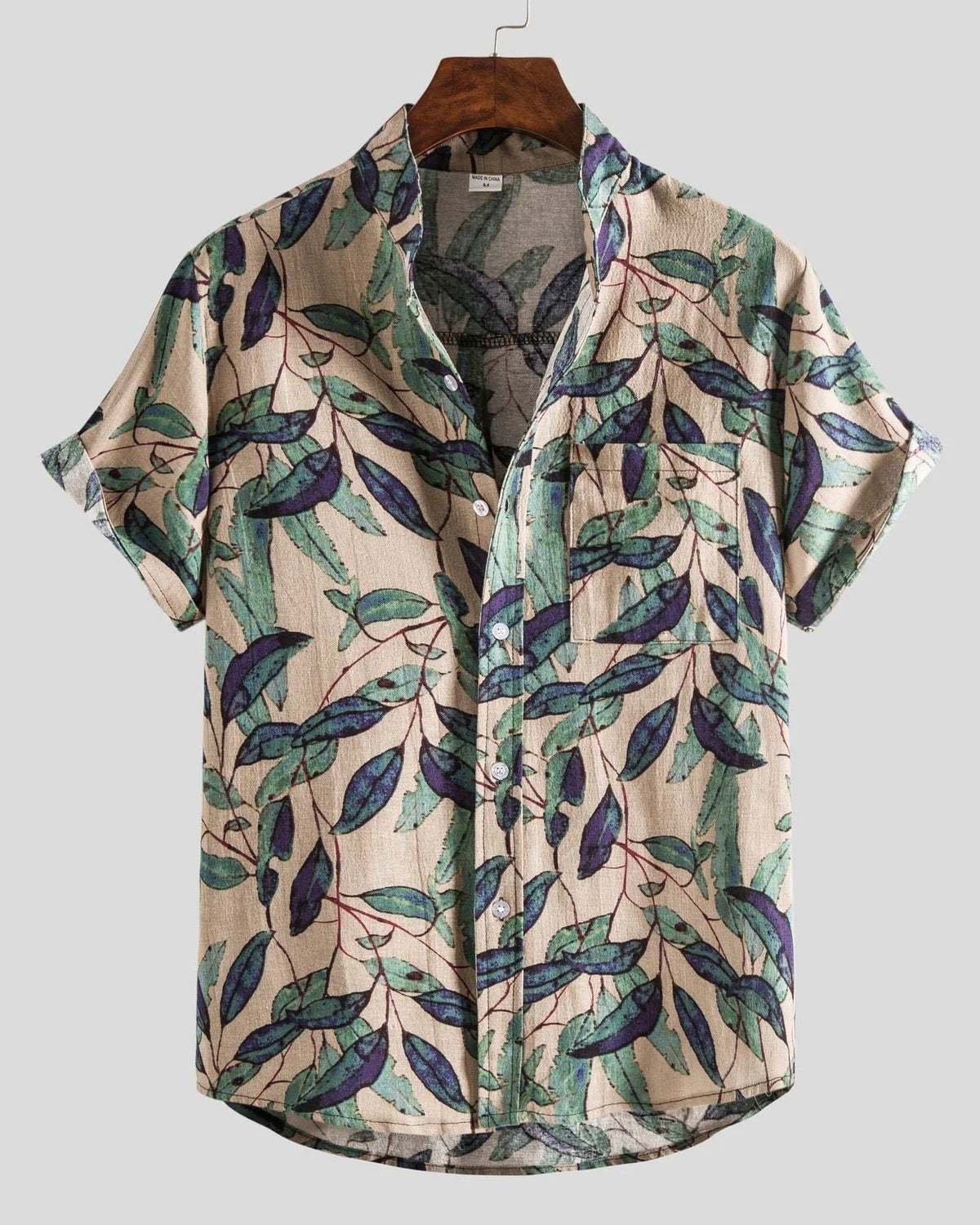 Men's short sleeve shirt with geometric and leafy floral print