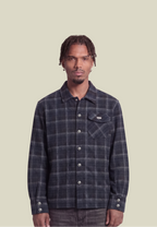 Men's dark blue checked long sleeve shirt with chest pocket
