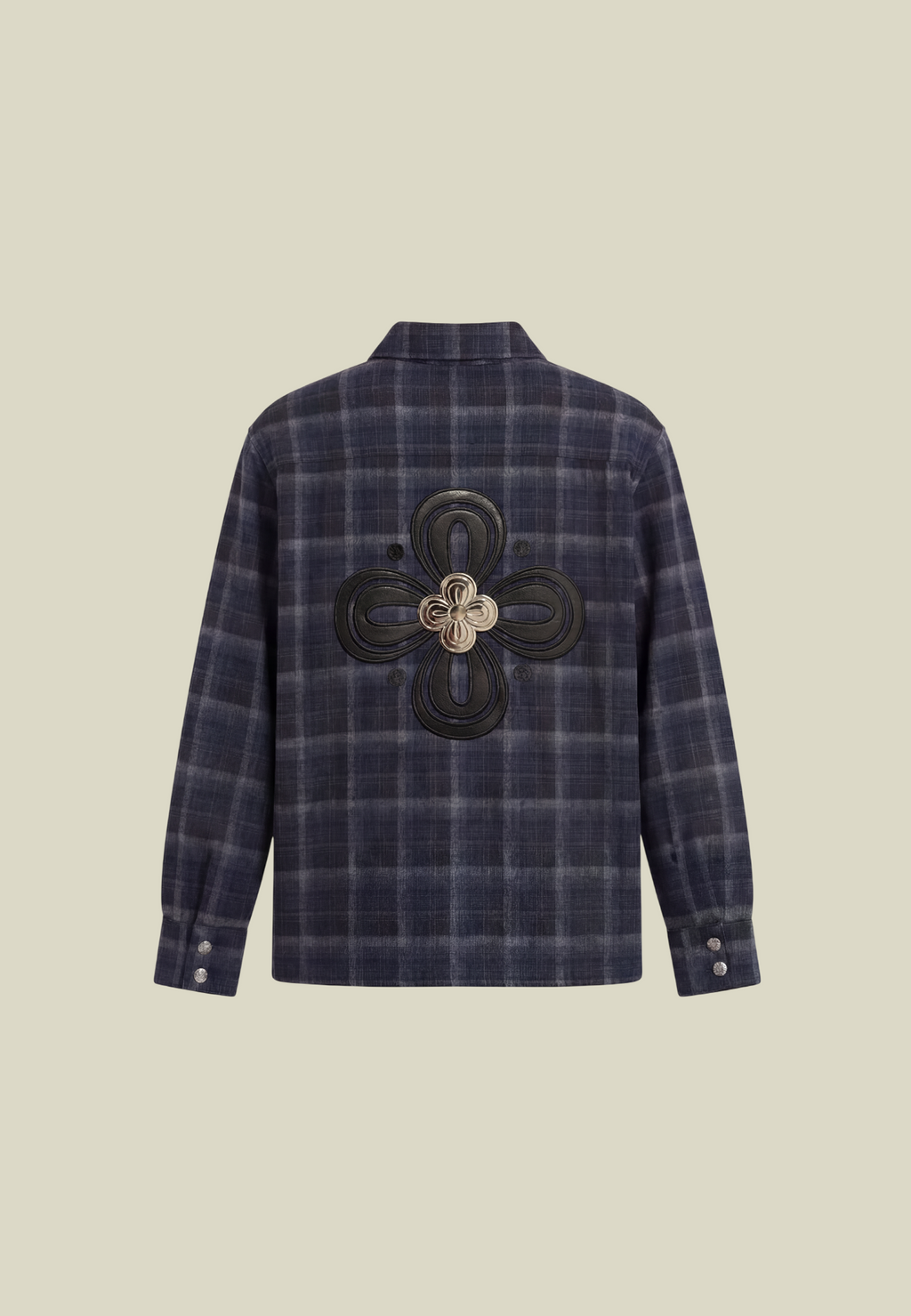 Men's dark blue checked long sleeve shirt with chest pocket
