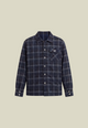 Men's dark blue checked long sleeve shirt with chest pocket