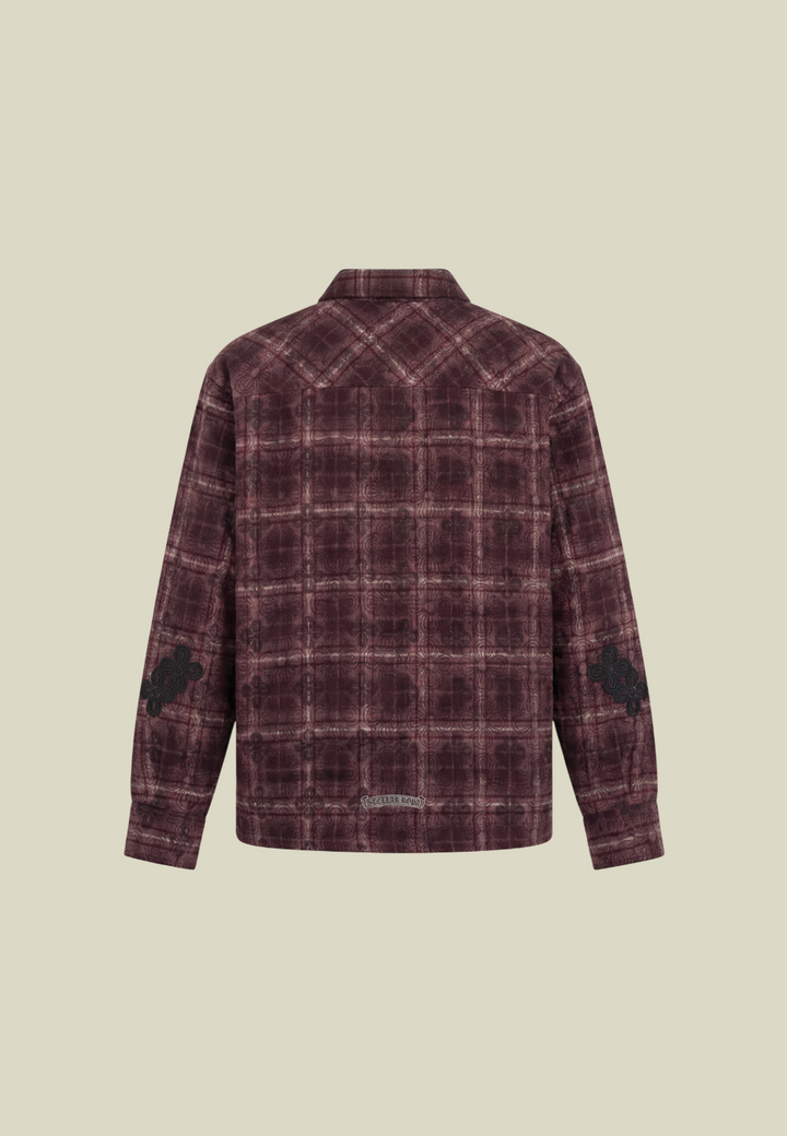 Men's burgundy checked flannel shirt with chest pocket