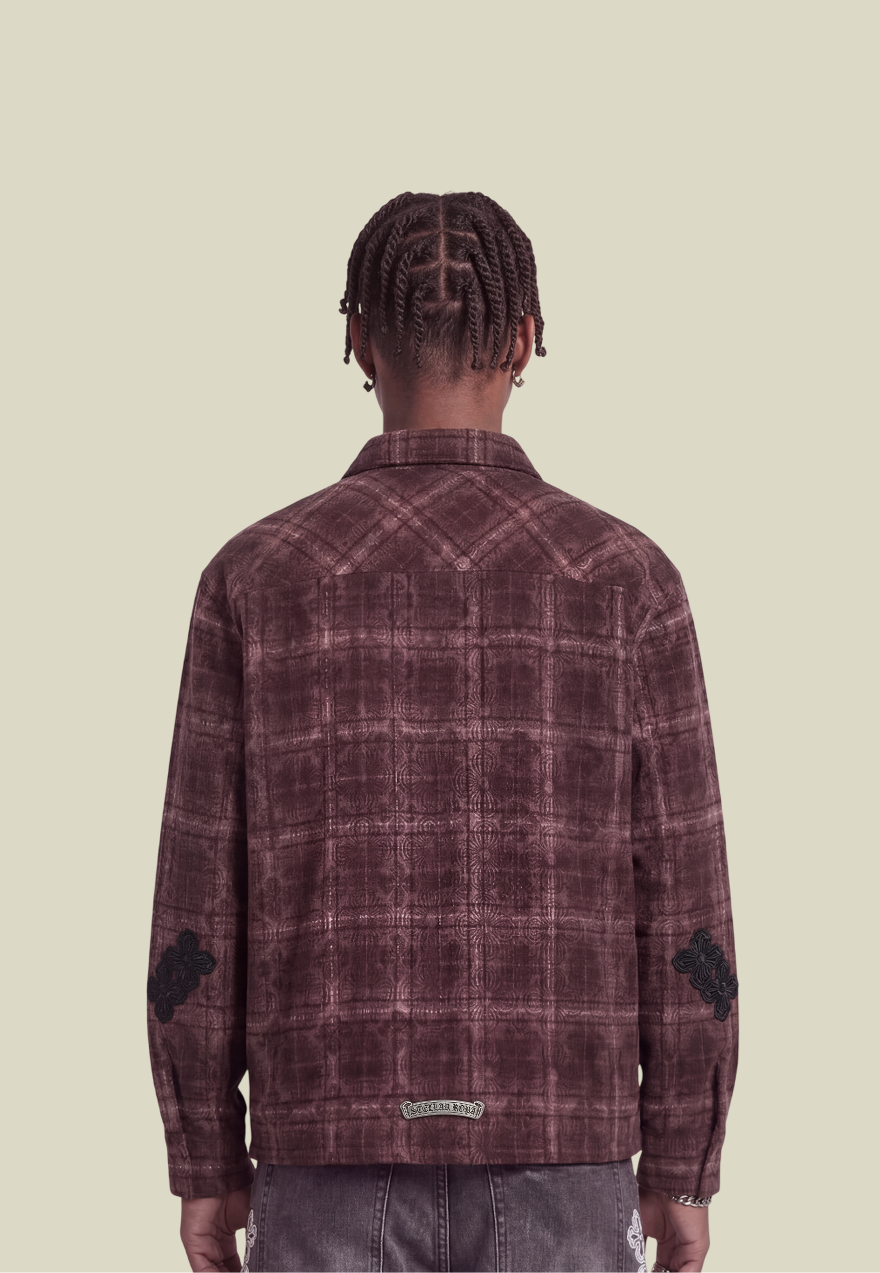 Men's burgundy checked flannel shirt with chest pocket