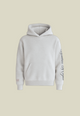 Gray unisex pullover hoodie with kangaroo pocket and sleeve lettering